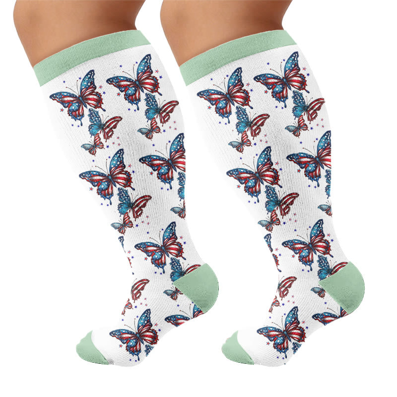 Plus Size Flag Color Butterfly Compression Socks - Green(1Pair) - 4XL - image 6