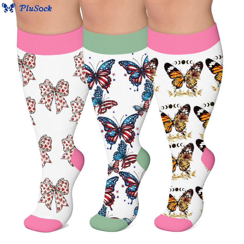Plus Size Flag Color Butterfly Compression Socks - image 0