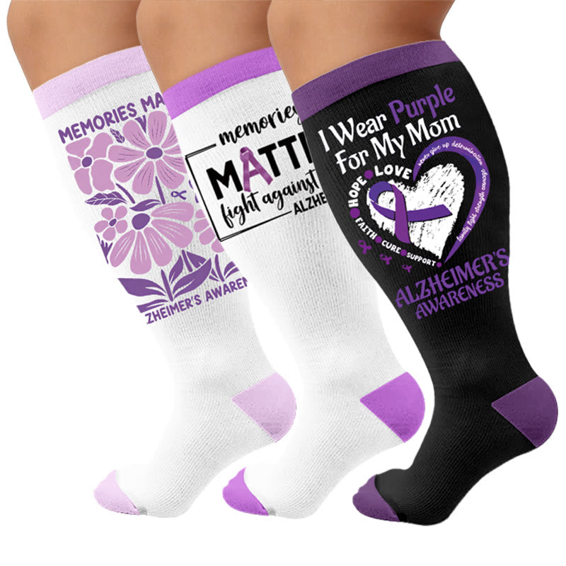 Plus Size Purple Printed Compression Socks - Multicolor(3 Pairs) - 4XL - image 1
