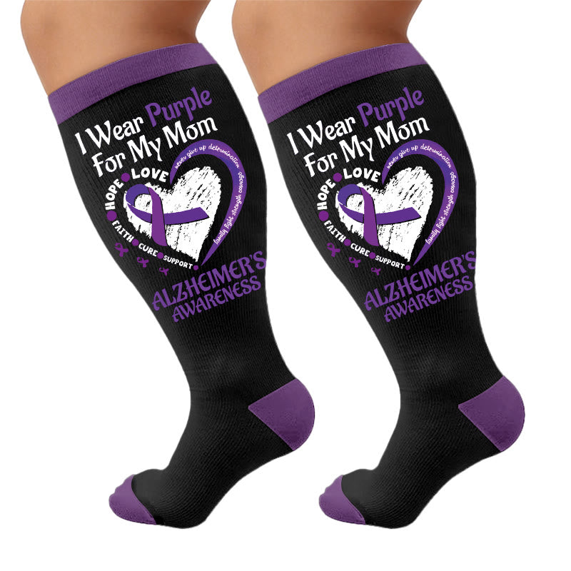 Plus Size Purple Printed Compression Socks - Hearts (1 pair) - 4XL - image 7