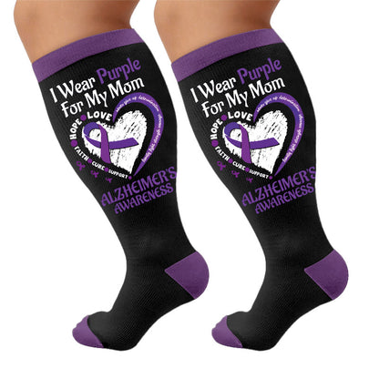 Plus Size Purple Printed Compression Socks - Hearts (1 pair) - 4XL - image 7