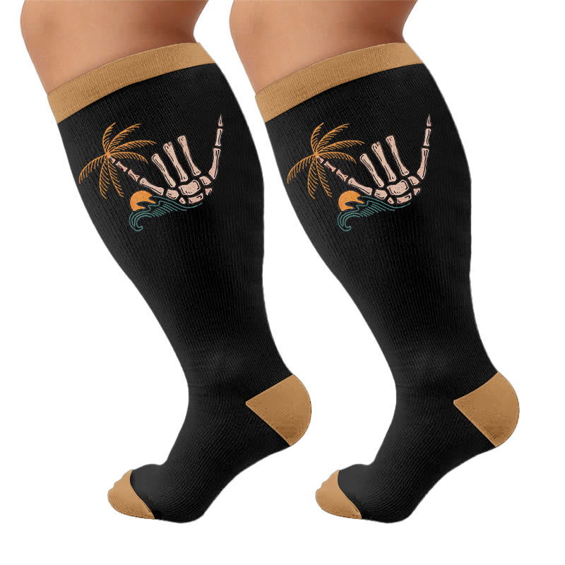Plus Size Vacation Print Compression Socks - Palm (1 pair) - 4XL - image 5
