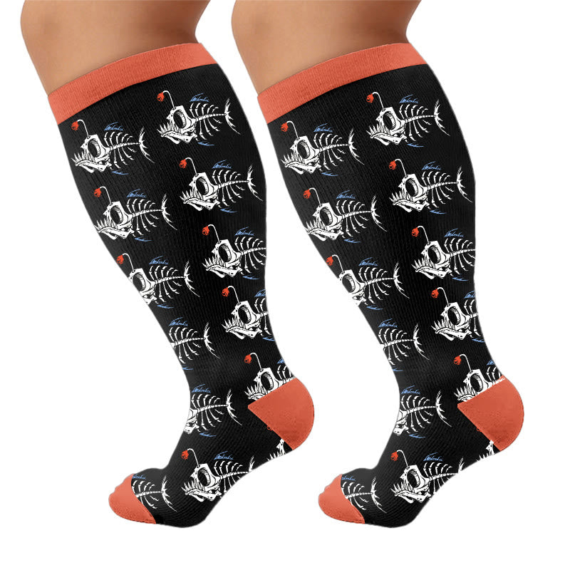 Plus Size Vacation Print Compression Socks - Skull (1 pair) - 4XL - image 6