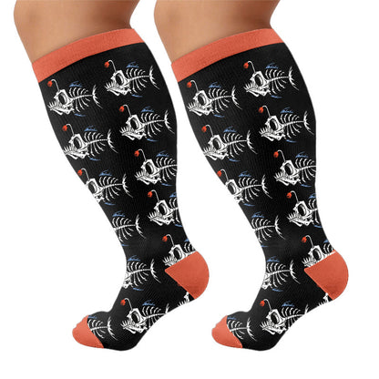 Plus Size Vacation Print Compression Socks - Skull (1 pair) - 4XL - image 6