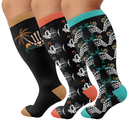 Plus Size Vacation Print Compression Socks - Multicolor(3 Pairs) - 4XL - image 1
