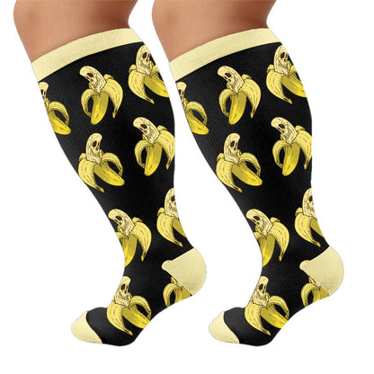 Plus Size Floral Print Compression Socks - Banana (1 pair) - 4XL - image 6