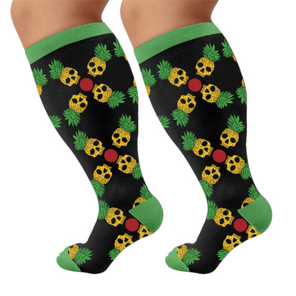 Plus Size Floral Print Compression Socks - Pineapple (1 pair) - 4XL - image 7
