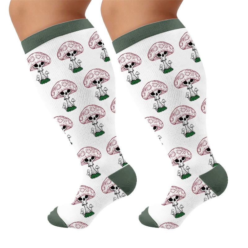 Plus Size Floral Print Compression Socks - Mushroom (1 pair) - 4XL - image 5