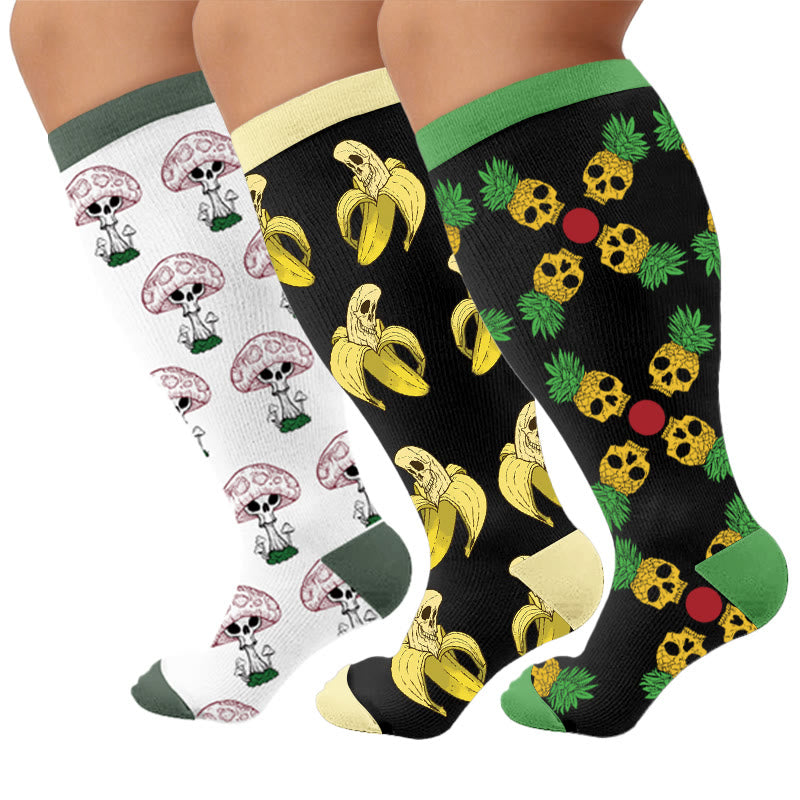 Plus Size Floral Print Compression Socks - Multicolor(3 Pairs) - 4XL - image 1