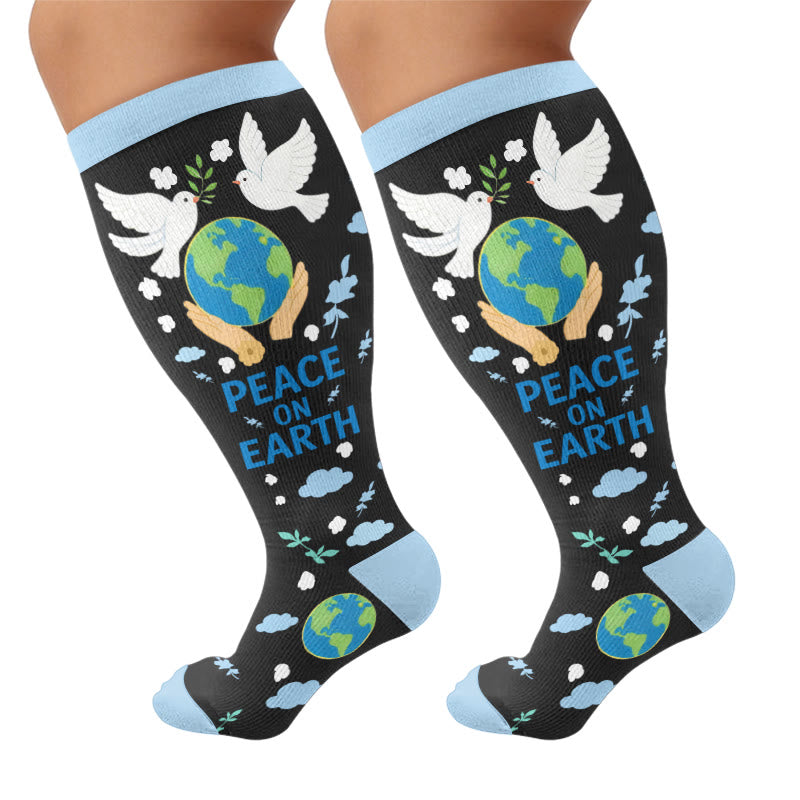 Plus Size Peace Earth Compression Socks - Black(1 Pair) - 4XL - image 5