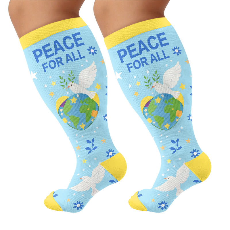 Plus Size Peace Earth Compression Socks - Blue(1 Pair) - 4XL - image 7