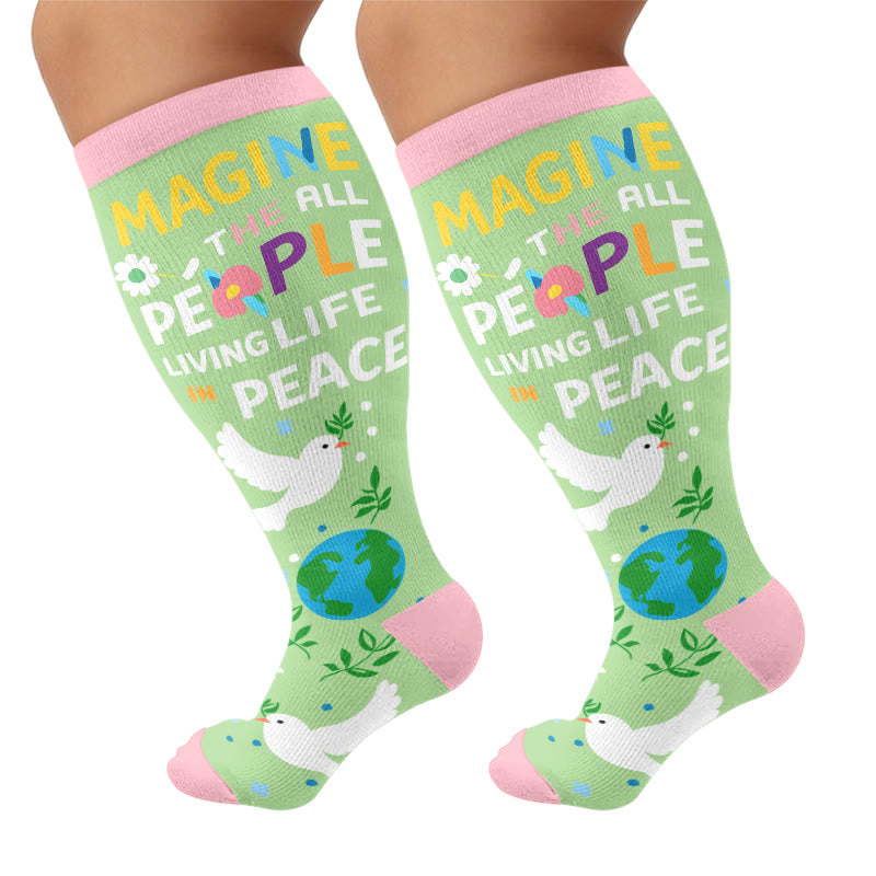 Plus Size Peace Earth Compression Socks - Green(1 Pair) - 4XL - image 6