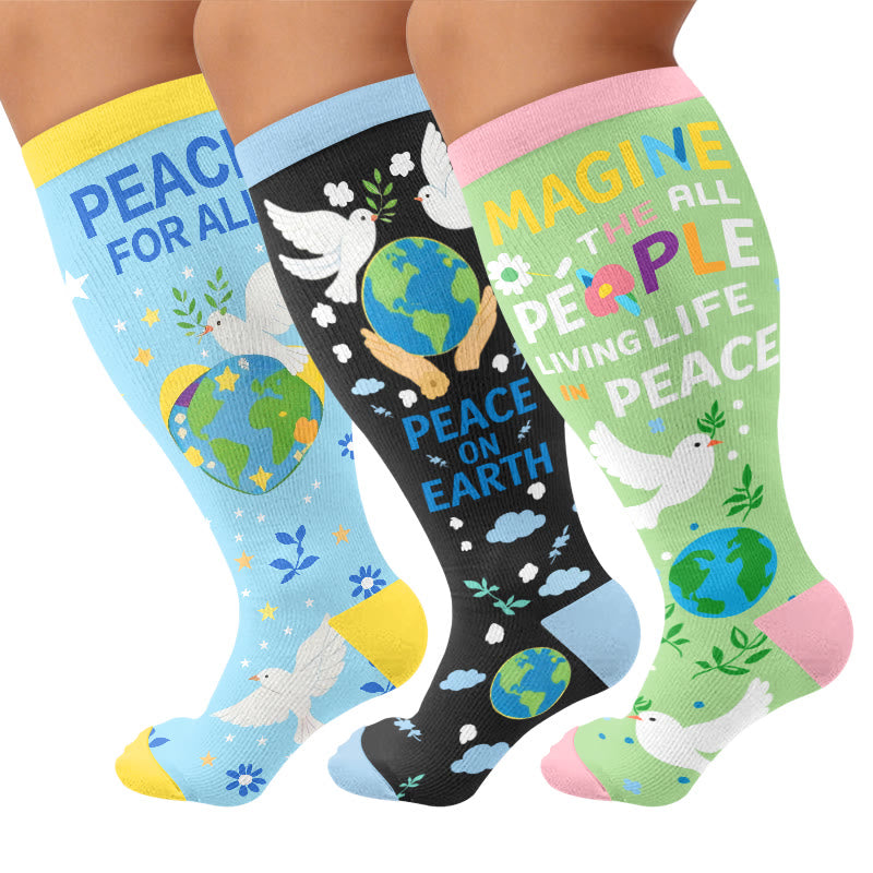 Plus Size Peace Earth Compression Socks - Multicolor(3 Pairs) - 4XL - image 1