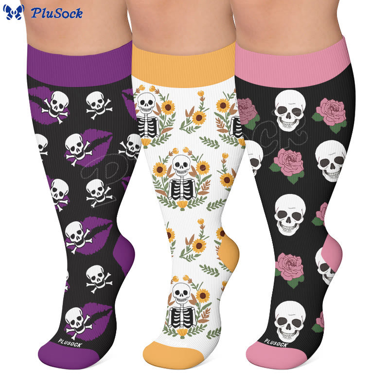 Plus Size Lip Skeleton Pattern Compression Socks - image 0