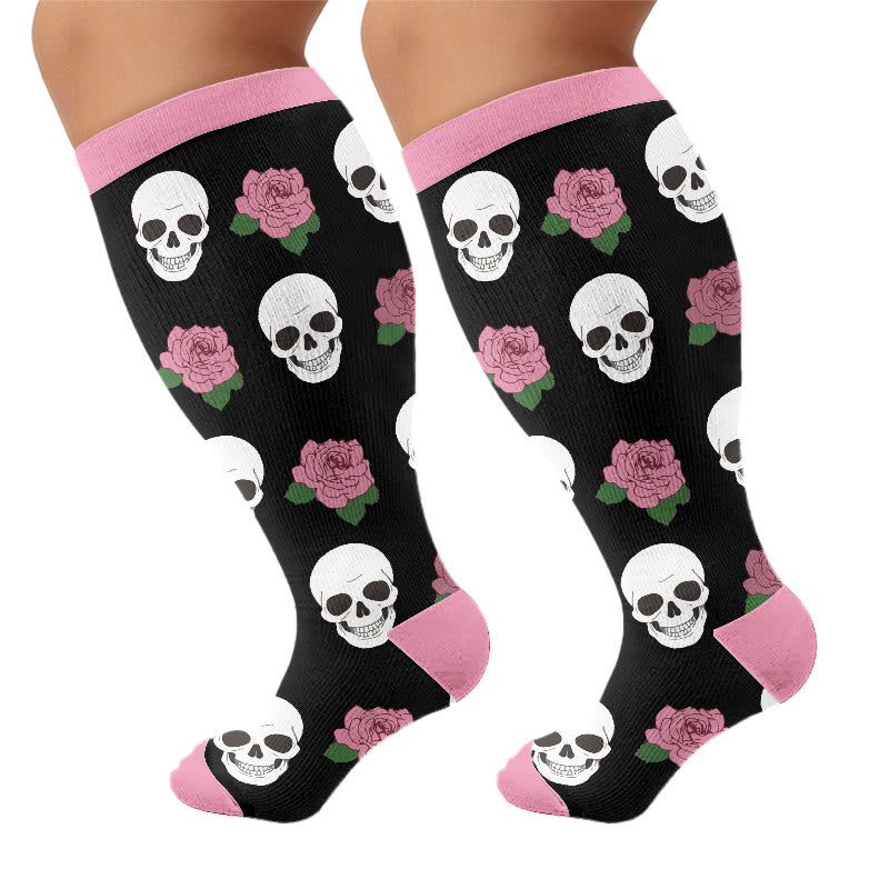 Plus Size Lip Skeleton Pattern Compression Socks - Pink(1 Pair) - 4XL - image 6