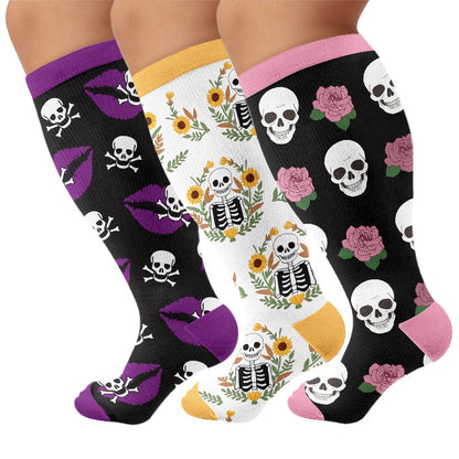 Plus Size Lip Skeleton Pattern Compression Socks - Multicolor(3 Pairs) - 4XL - image 1