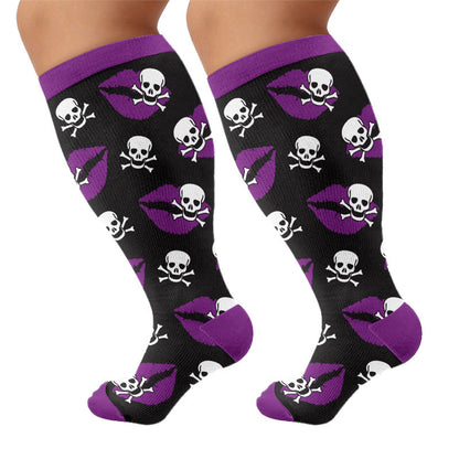 Plus Size Lip Skeleton Pattern Compression Socks - Purple(1 Pair) - 4XL - image 5