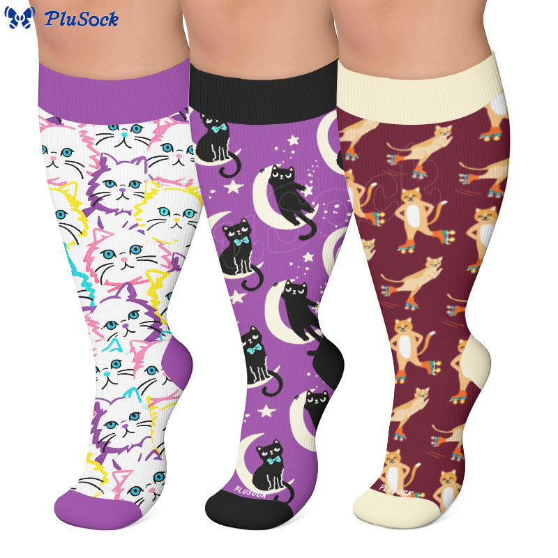 Plus Size Moon Star Cat Compression Socks - image 0