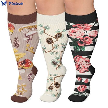 Plus Size Mushroom Pinecone Compression Socks - image 0