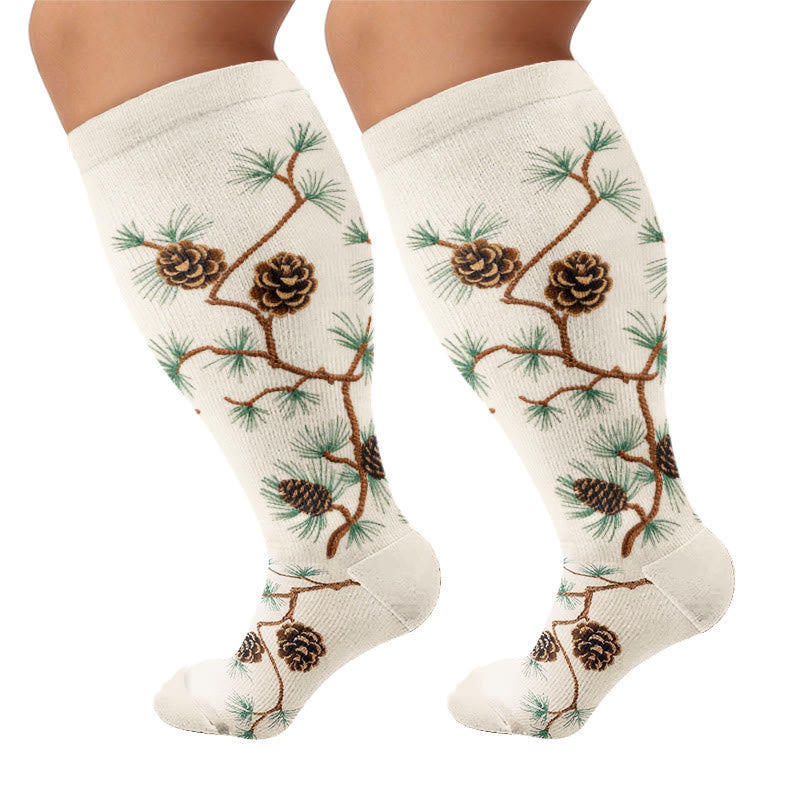 Plus Size Mushroom Pinecone Compression Socks - Beige(1 Pair) - 4XL - image 7