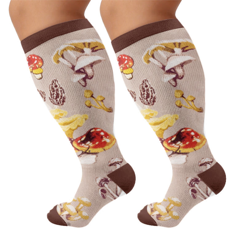 Plus Size Mushroom Pinecone Compression Socks - Brown(1 Pair) - 4XL - image 6