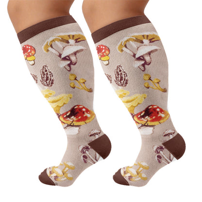 Plus Size Mushroom Pinecone Compression Socks - Brown(1 Pair) - 4XL - image 6