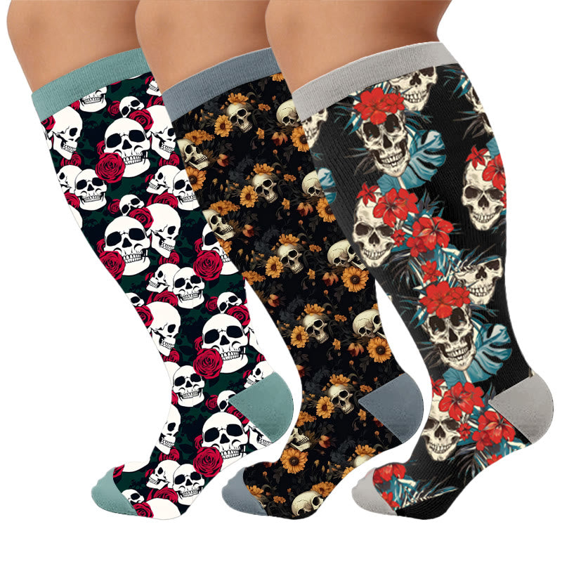 Skull Floral Print Compression Socks - image 1