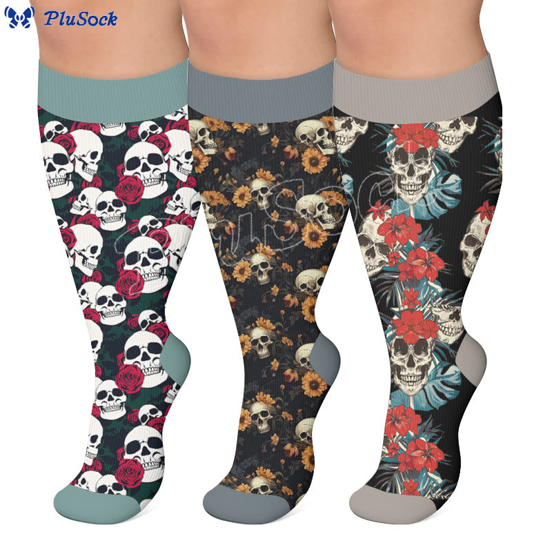 Skull Floral Print Compression Socks - image 0