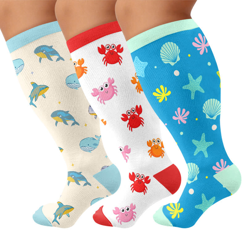 Plus Size Whale Crab Starfish Compression Socks - image 1