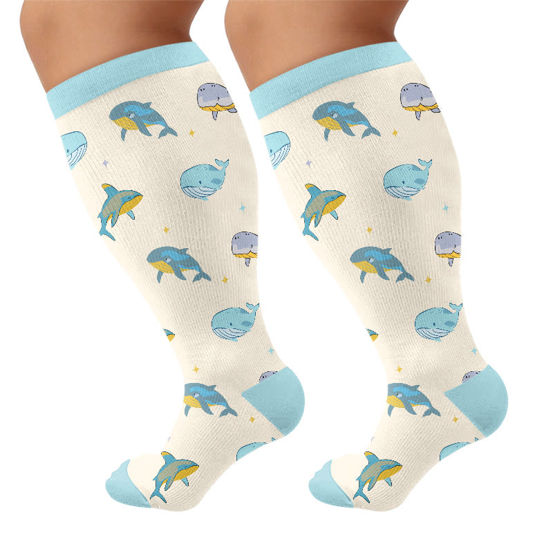 Plus Size Whale Crab Starfish Compression Socks - Beige - 4XL - image 6