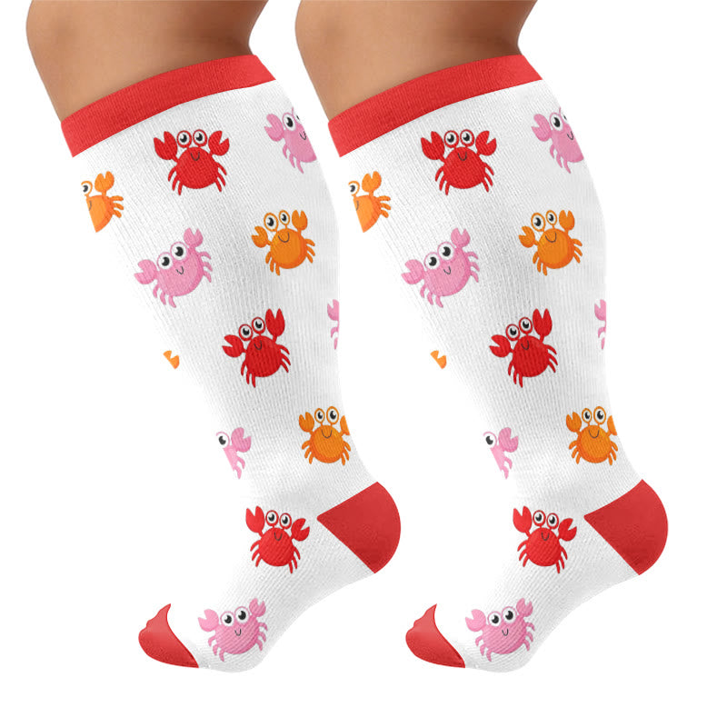 Plus Size Whale Crab Starfish Compression Socks - Red - 4XL - image 5