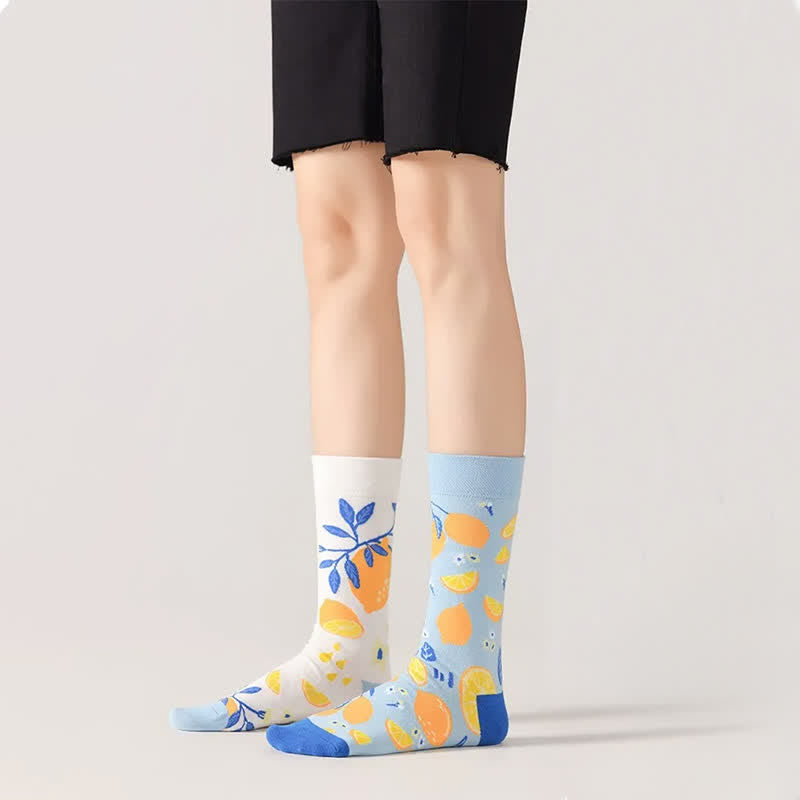 Lemon Pattern Quarter Socks - Blue - EU36-43(US3-9) - image 0
