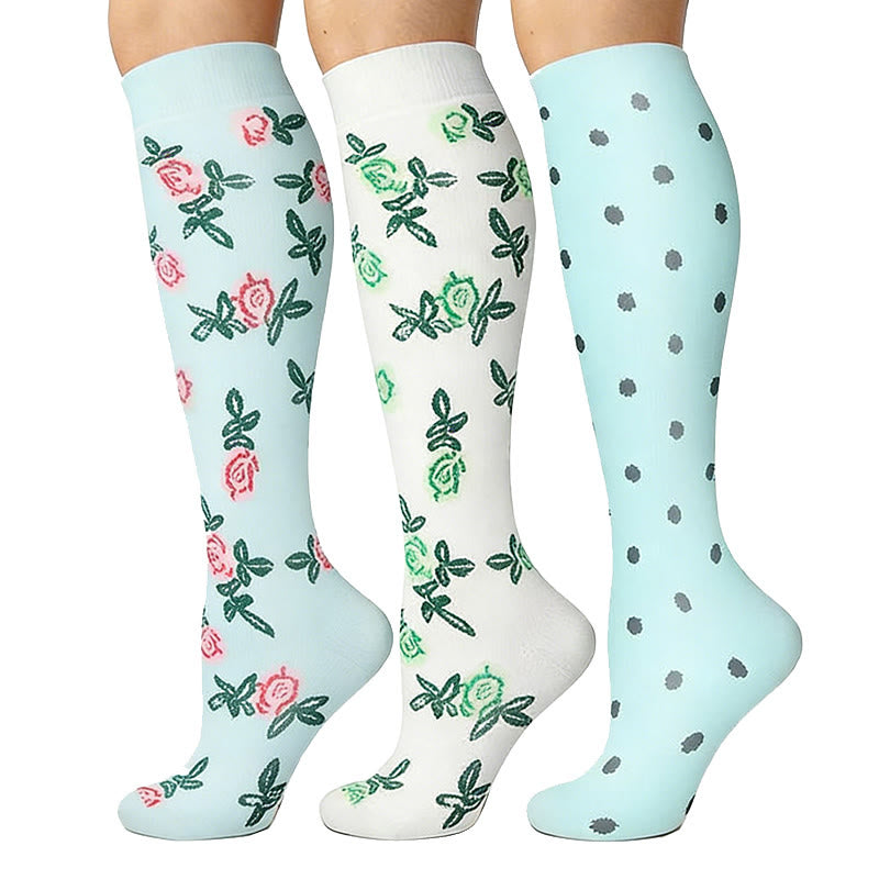 Flower Polka Dot Compression Socks(3 Pairs) - image 1