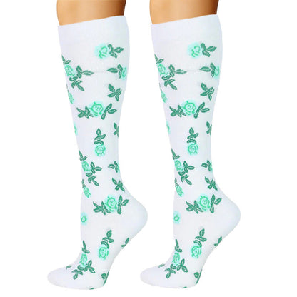Blue Green Flower Compression Socks(6 Pairs) - image 5