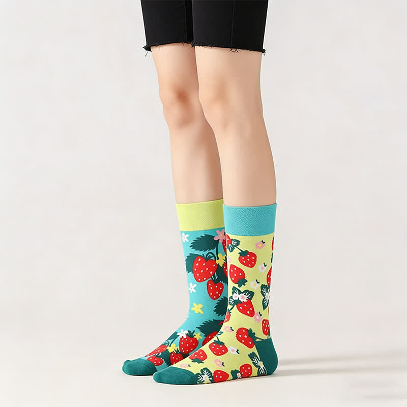 Strawberry Mismatch Quarter Socks - image 0