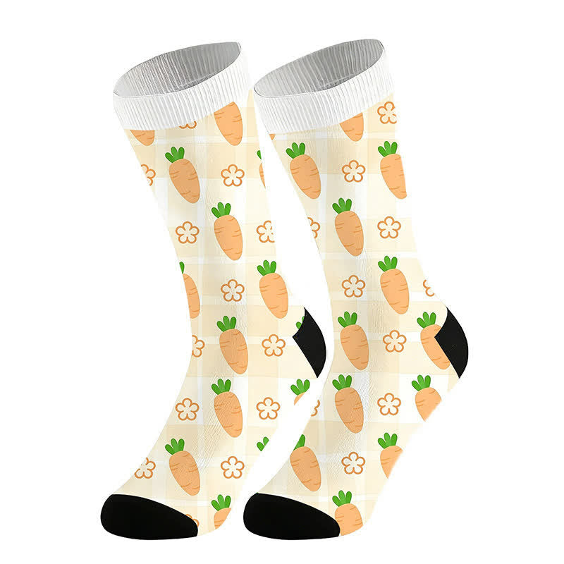 Carrot Print Quarter Socks(2 Pairs) - Beige - EU36-44(US3-10) - image 2