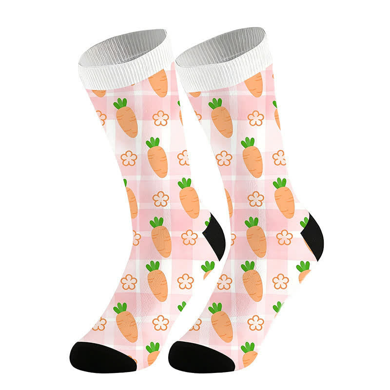 Carrot Print Quarter Socks(2 Pairs) - Pink - EU36-44(US3-10) - image 4
