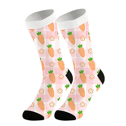 Carrot Print Quarter Socks(2 Pairs) - Pink - EU36-44(US3-10) - image 4