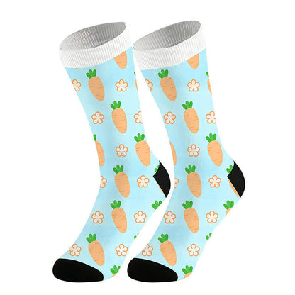 Carrot Print Quarter Socks(2 Pairs) - Blue - EU36-44(US3-10) - image 3