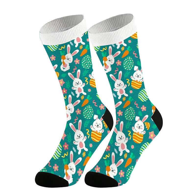 Easter Bunny Print Quarter Socks(2 Pairs) - Green - EU36-44(US3-10) - image 5