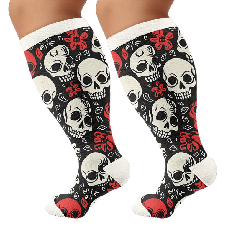 Plus Size Chic Skul Compression Socks - Black - 4XL - image 7