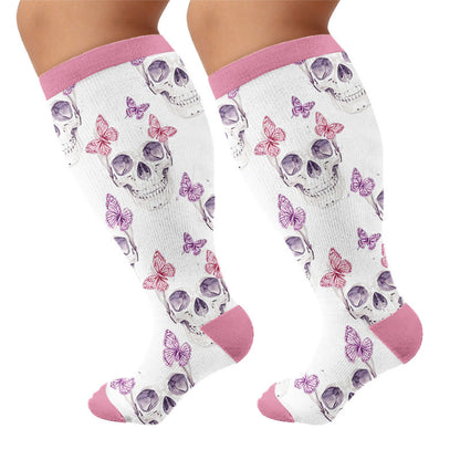 Plus Size Chic Skul Compression Socks - White - 4XL - image 5