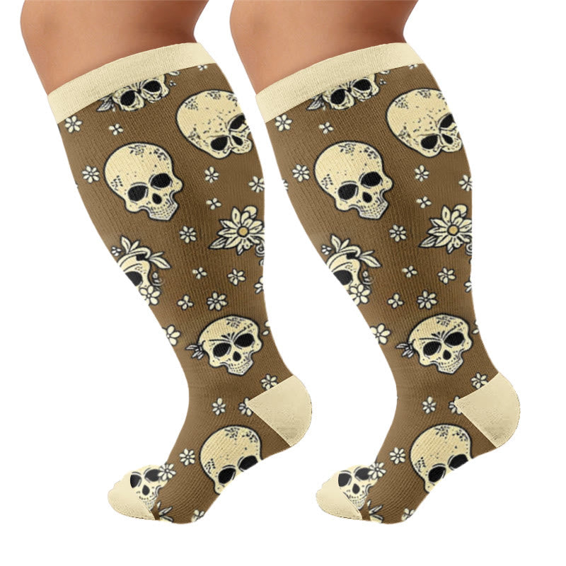 Plus Size Chic Skul Compression Socks - Brown - 4XL - image 6