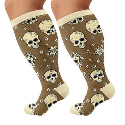 Plus Size Chic Skul Compression Socks - Brown - 4XL - image 6