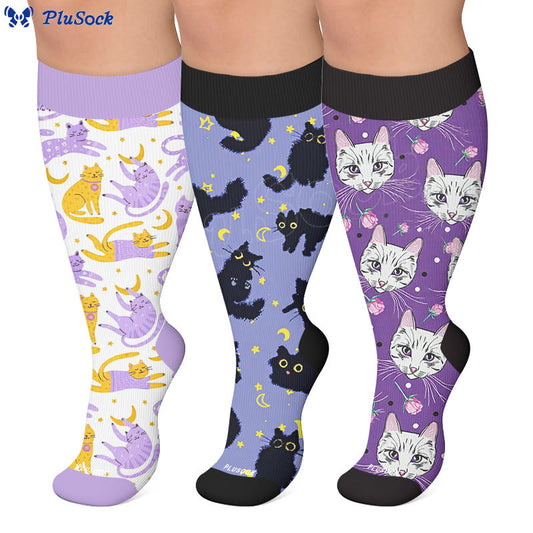 Plus Size Moonlight Cute Cat Compression Socks - image 0