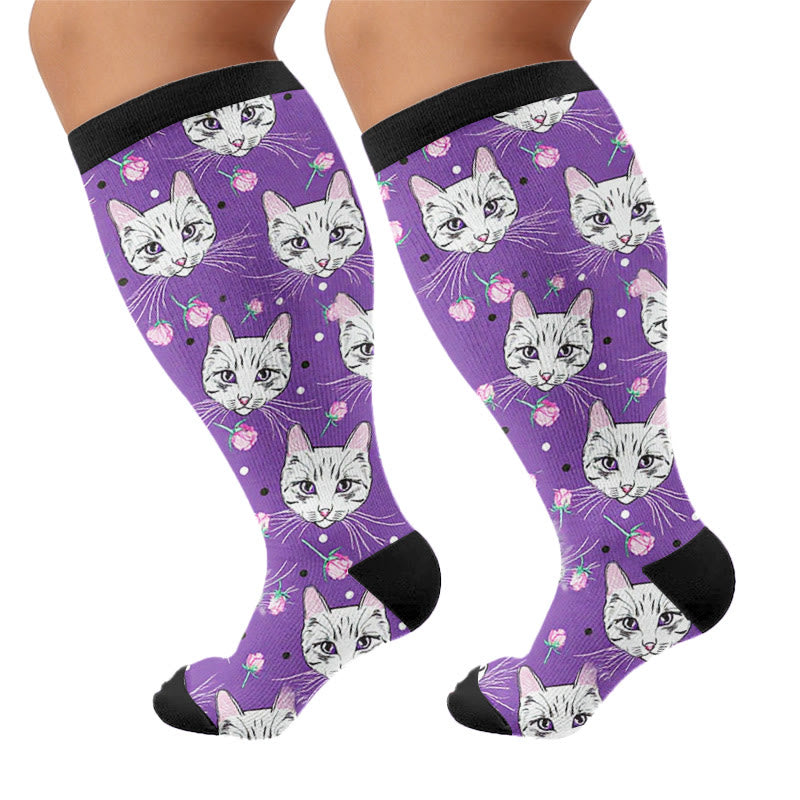 Plus Size Moonlight Cat Compression Socks - Purple - 4XL - image 6