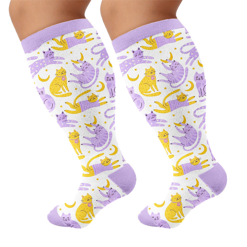 Plus Size Moonlight Cat Compression Socks - Beige - 4XL - image 5