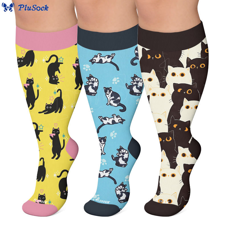 Plus Size Quirky Cute Cat Compression Socks - image 0