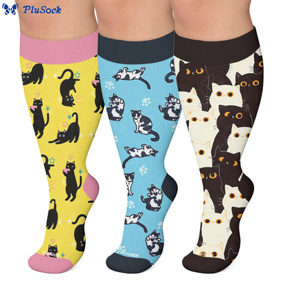 Plus Size Quirky Cute Cat Compression Socks - image 0