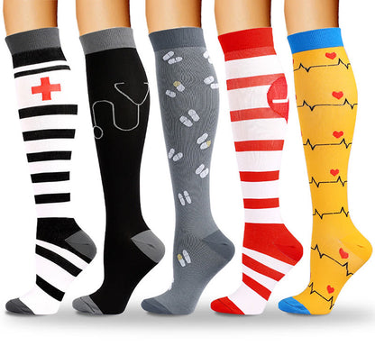 Medical Pattern Print Compression Socks(5 Pairs) - image 1